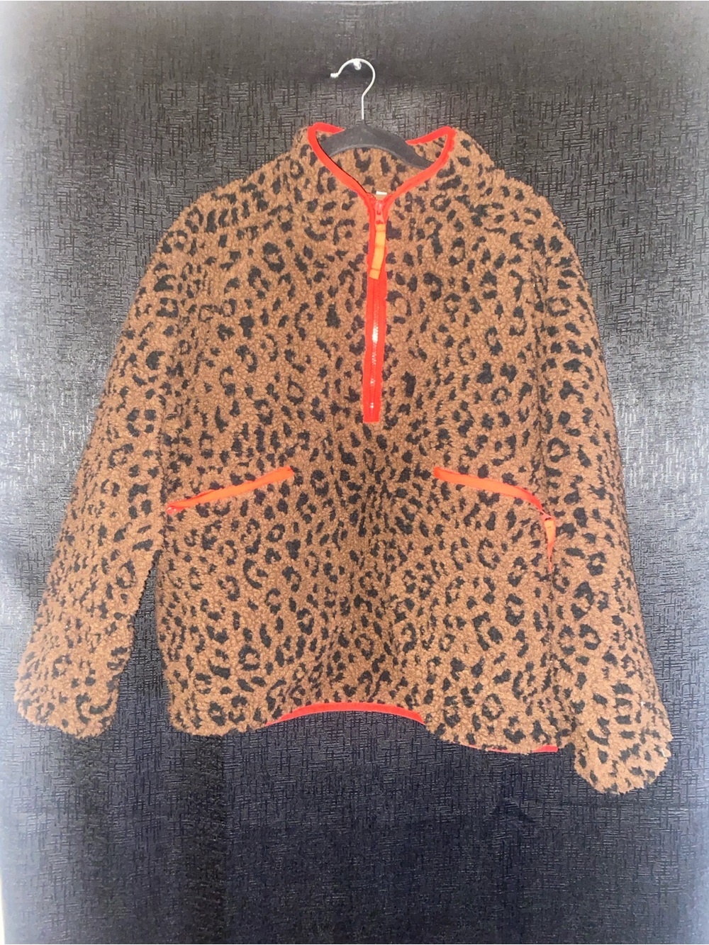 Fashion Yourself - NWT Leopard Print Sherpa Pullover Jacket with Red Trim size L